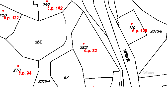 Milenov 82 na parcele st. 28/2 v KÚ Milenov, Katastrální mapa
