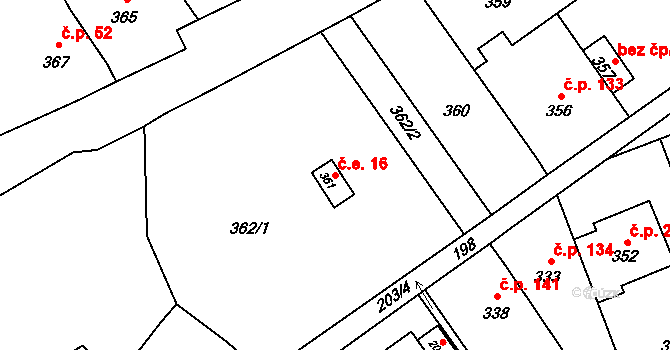Přerov VII-Čekyně 16, Přerov na parcele st. 361 v KÚ Čekyně, Katastrální mapa