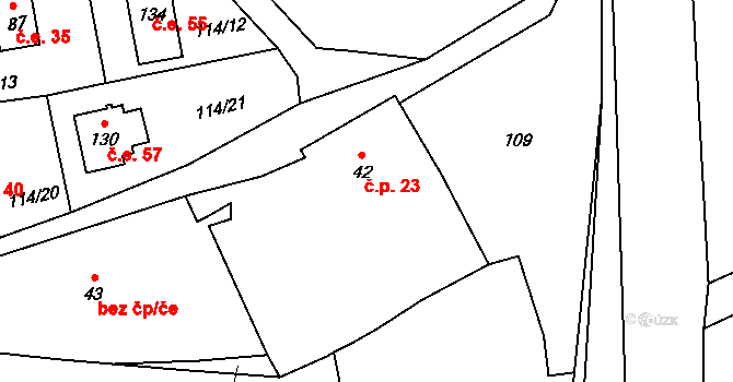 Bělokozly 23, Sázava na parcele st. 42 v KÚ Bělokozly, Katastrální mapa