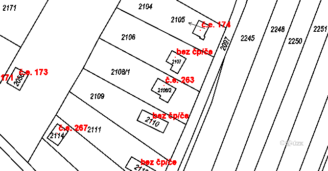 Křimice 263, Plzeň na parcele st. 2108/2 v KÚ Křimice, Katastrální mapa