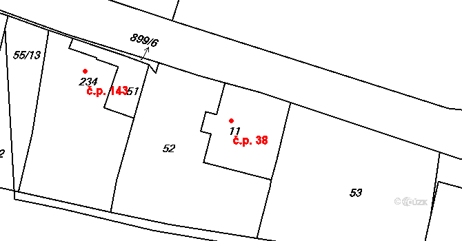 Huť 38, Pěnčín na parcele st. 11 v KÚ Huť, Katastrální mapa