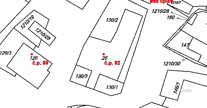 Řehořov 62, Kamenice na parcele st. 25 v KÚ Řehořov, Katastrální mapa