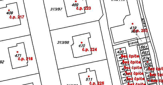 Řež 224, Husinec na parcele st. 470 v KÚ Husinec u Řeže, Katastrální mapa