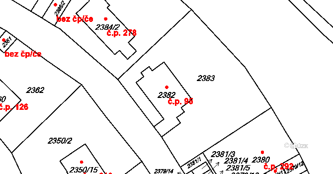 Staré Splavy 95, Doksy na parcele st. 2382 v KÚ Doksy u Máchova jezera, Katastrální mapa