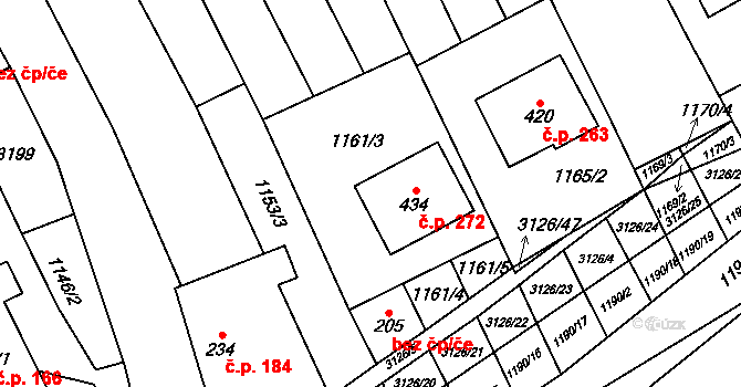 Vřesovice 272 na parcele st. 434 v KÚ Vřesovice, Katastrální mapa