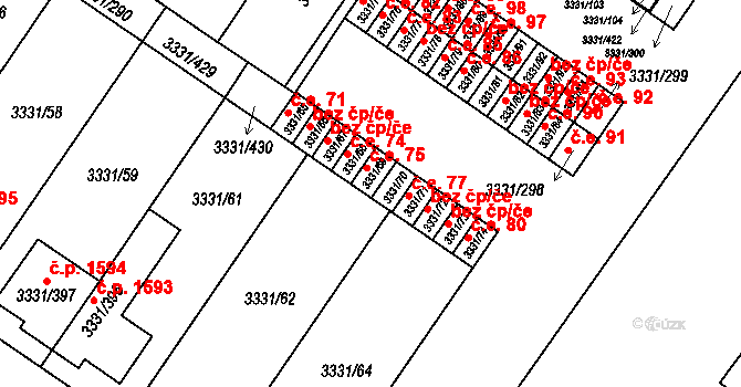 Dubňany 75 na parcele st. 3331/69 v KÚ Dubňany, Katastrální mapa