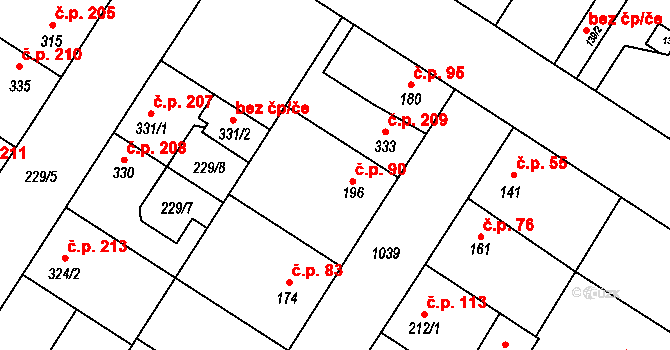 Humny 90, Pchery na parcele st. 196 v KÚ Pchery, Katastrální mapa
