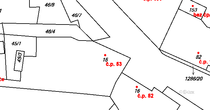 Rychtářov 53, Vyškov na parcele st. 15 v KÚ Rychtářov, Katastrální mapa