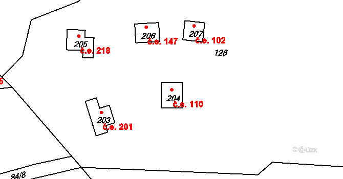 Třebsín 110, Krňany na parcele st. 204 v KÚ Třebsín, Katastrální mapa