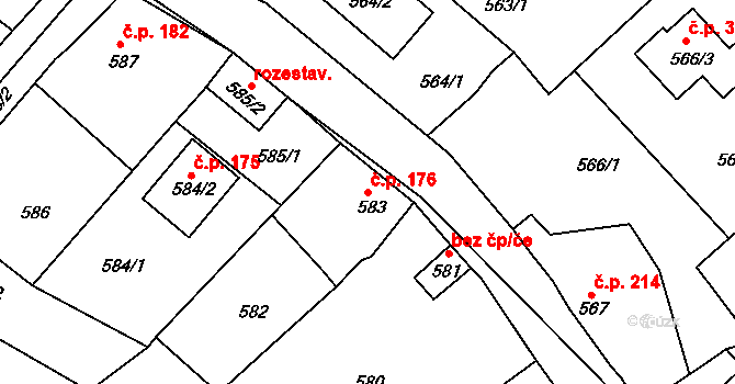 Loděnice 176 na parcele st. 583 v KÚ Loděnice u Berouna, Katastrální mapa