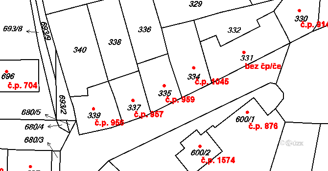 Hořovice 959 na parcele st. 335 v KÚ Velká Víska, Katastrální mapa