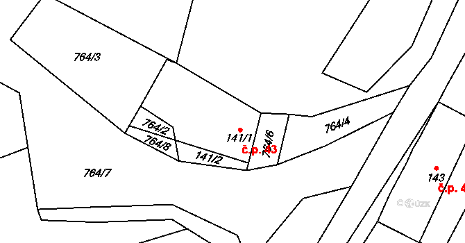 Pašinovice 43, Komařice na parcele st. 141/1 v KÚ Pašinovice, Katastrální mapa