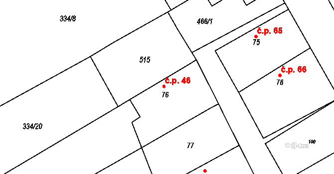 Chotělice 46, Smidary na parcele st. 76 v KÚ Chotělice, Katastrální mapa