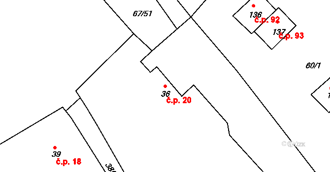 Psinice 20, Libáň na parcele st. 36 v KÚ Psinice, Katastrální mapa