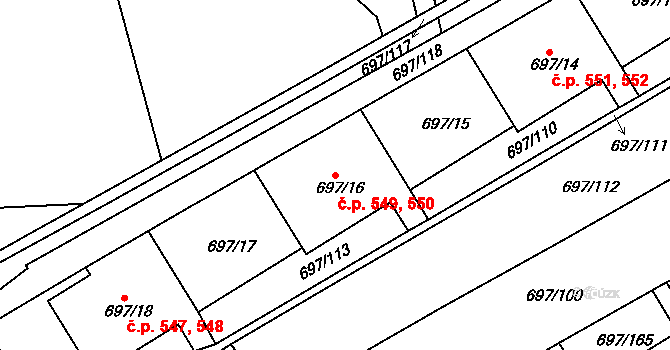 Mojžíř 549,550, Ústí nad Labem na parcele st. 697/16 v KÚ Mojžíř, Katastrální mapa