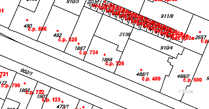 Horka-Domky 726, Třebíč na parcele st. 1888 v KÚ Třebíč, Katastrální mapa