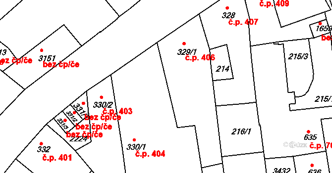 Předměstí 405, Svitavy na parcele st. 329/2 v KÚ Svitavy-předměstí, Katastrální mapa