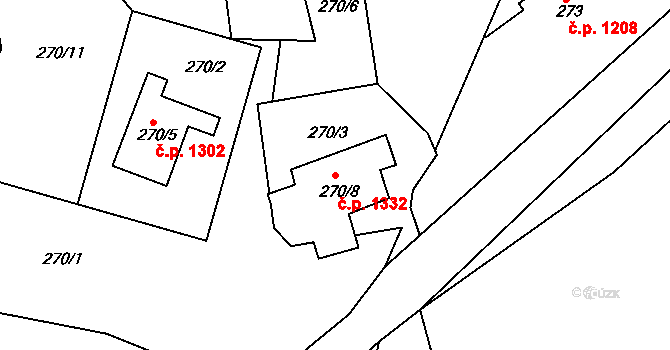 Smržovka 1332 na parcele st. 270/8 v KÚ Smržovka, Katastrální mapa