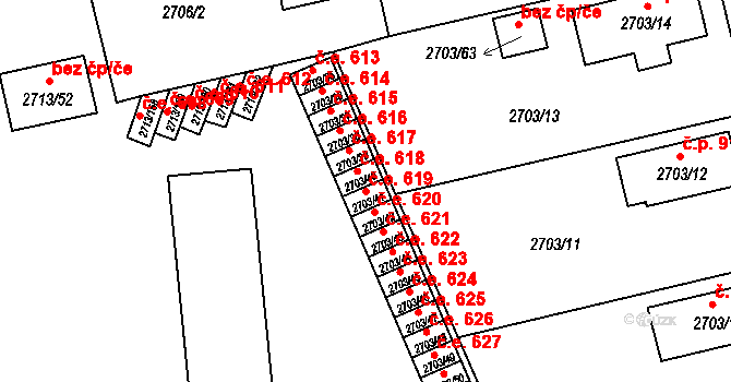 Pelhřimov 619 na parcele st. 2703/41 v KÚ Pelhřimov, Katastrální mapa