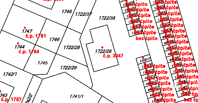 Teplice 3047 na parcele st. 1722/26 v KÚ Teplice, Katastrální mapa