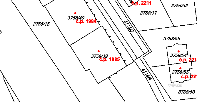 Sokolov 1985 na parcele st. 3758/39 v KÚ Sokolov, Katastrální mapa