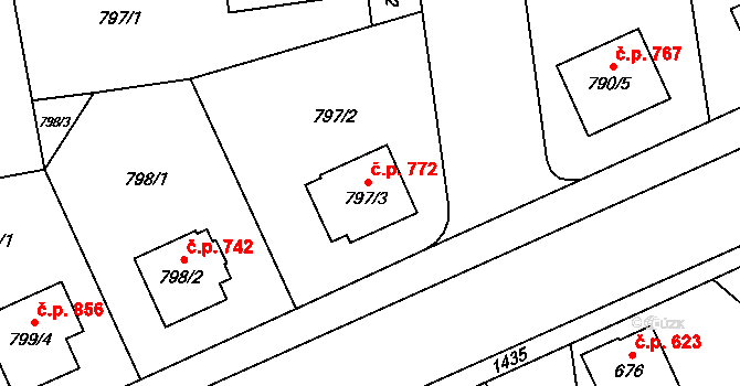 Městec Králové 772 na parcele st. 797/3 v KÚ Městec Králové, Katastrální mapa