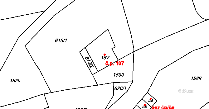 Studenec 107, Oloví na parcele st. 167 v KÚ Studenec u Oloví, Katastrální mapa