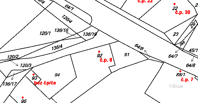 Skuhrov 8, Velký Borek na parcele st. 92 v KÚ Skuhrov u Mělníka, Katastrální mapa