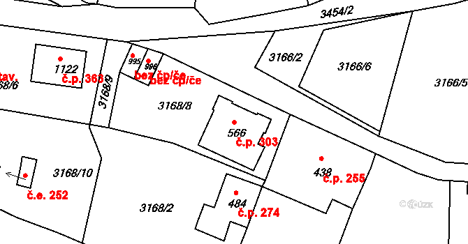Jílové 303 na parcele st. 566 v KÚ Jílové u Děčína, Katastrální mapa
