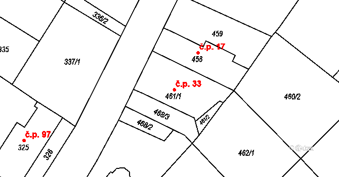 Klikov 33, Suchdol nad Lužnicí na parcele st. 461/1 v KÚ Klikov, Katastrální mapa