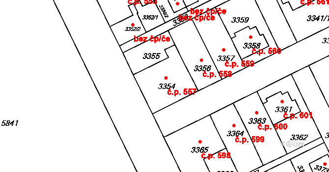 Záběhlice 557, Praha na parcele st. 3354 v KÚ Záběhlice, Katastrální mapa