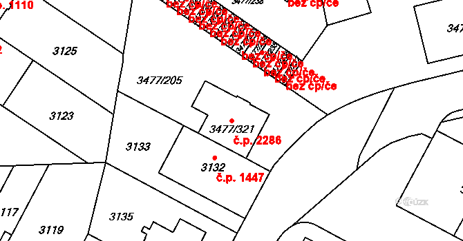 Břevnov 2286, Praha na parcele st. 3477/321 v KÚ Břevnov, Katastrální mapa