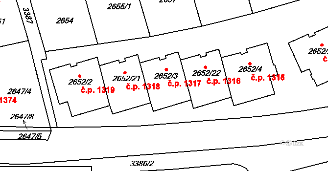 Michle 1317, Praha na parcele st. 2652/3 v KÚ Michle, Katastrální mapa