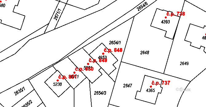 Střední Předměstí 848, Trutnov na parcele st. 4953 v KÚ Trutnov, Katastrální mapa
