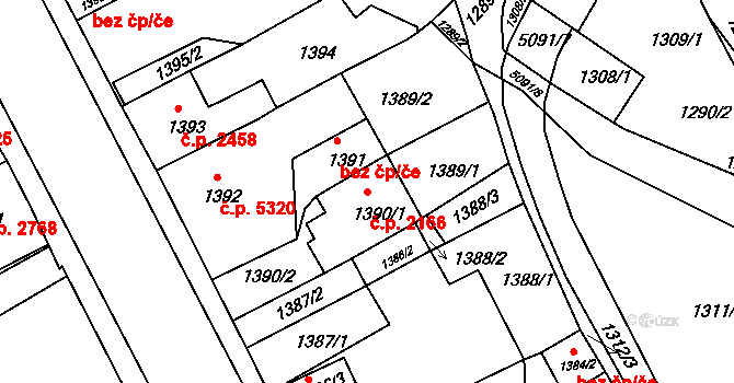 Chomutov 2166 na parcele st. 1390/1 v KÚ Chomutov II, Katastrální mapa