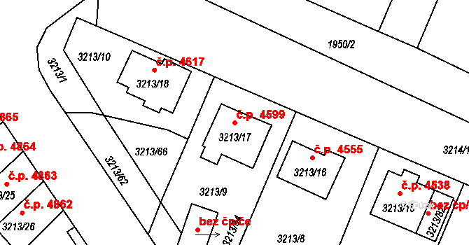 Chomutov 4599 na parcele st. 3213/17 v KÚ Chomutov II, Katastrální mapa