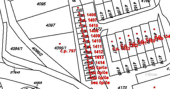 Jirkov 1412 na parcele st. 4100 v KÚ Jirkov, Katastrální mapa