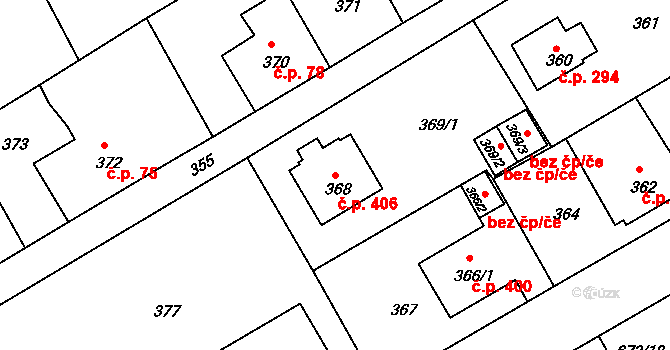Liberec XI-Růžodol I 406, Liberec na parcele st. 368 v KÚ Růžodol I, Katastrální mapa