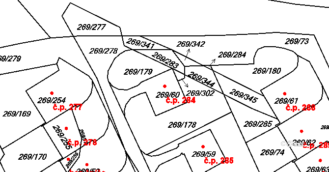 Pražské Předměstí 284, Bílina na parcele st. 269/60 v KÚ Bílina, Katastrální mapa
