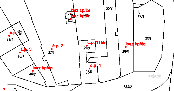 Lobzy 1155, Plzeň na parcele st. 35/3 v KÚ Lobzy, Katastrální mapa