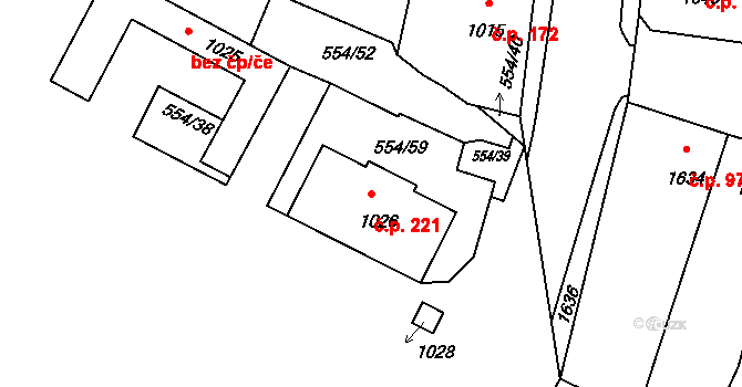Pečky 221 na parcele st. 1026 v KÚ Pečky, Katastrální mapa