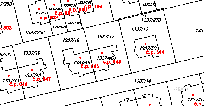 Vinoř 645, Praha na parcele st. 1337/46 v KÚ Vinoř, Katastrální mapa