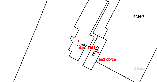 Podolí 1151, Praha na parcele st. 1134 v KÚ Podolí, Katastrální mapa