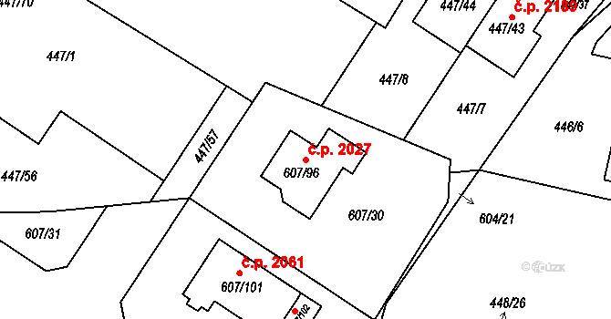 Bolevec 2027, Plzeň na parcele st. 607/96 v KÚ Bolevec, Katastrální mapa