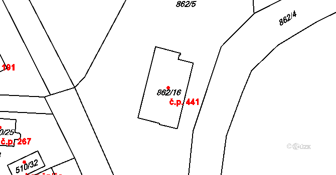 Svatava 441 na parcele st. 862/16 v KÚ Svatava, Katastrální mapa