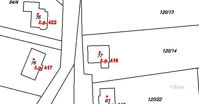 Doubravice nad Svitavou 416 na parcele st. 77 v KÚ Klemov, Katastrální mapa