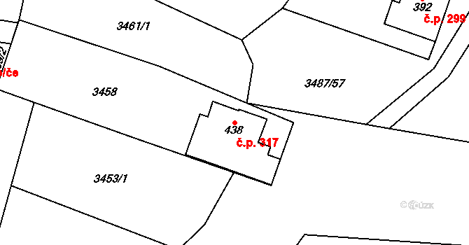 Sobůlky 317 na parcele st. 438 v KÚ Sobůlky, Katastrální mapa