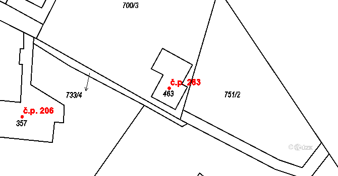 Ludvíkovice 263 na parcele st. 463 v KÚ Ludvíkovice, Katastrální mapa