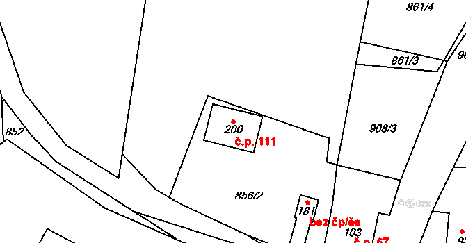 Ratměřice 111 na parcele st. 200 v KÚ Ratměřice, Katastrální mapa