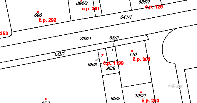 Nýřany 1199 na parcele st. 95/3 v KÚ Nýřany, Katastrální mapa